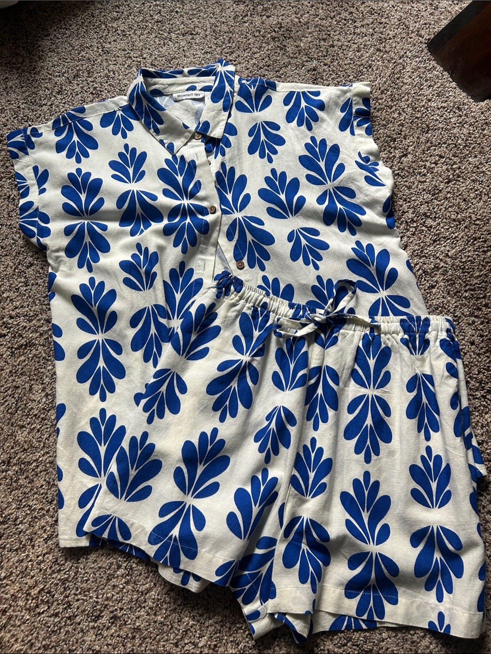 Blue Floral Two-Piece Short Set